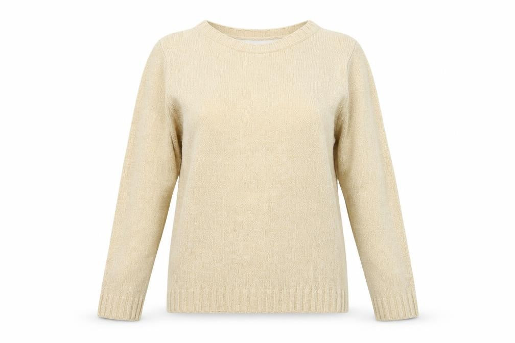 Front view of Marks & Spencer women’s beige knit jumper, size UK 12