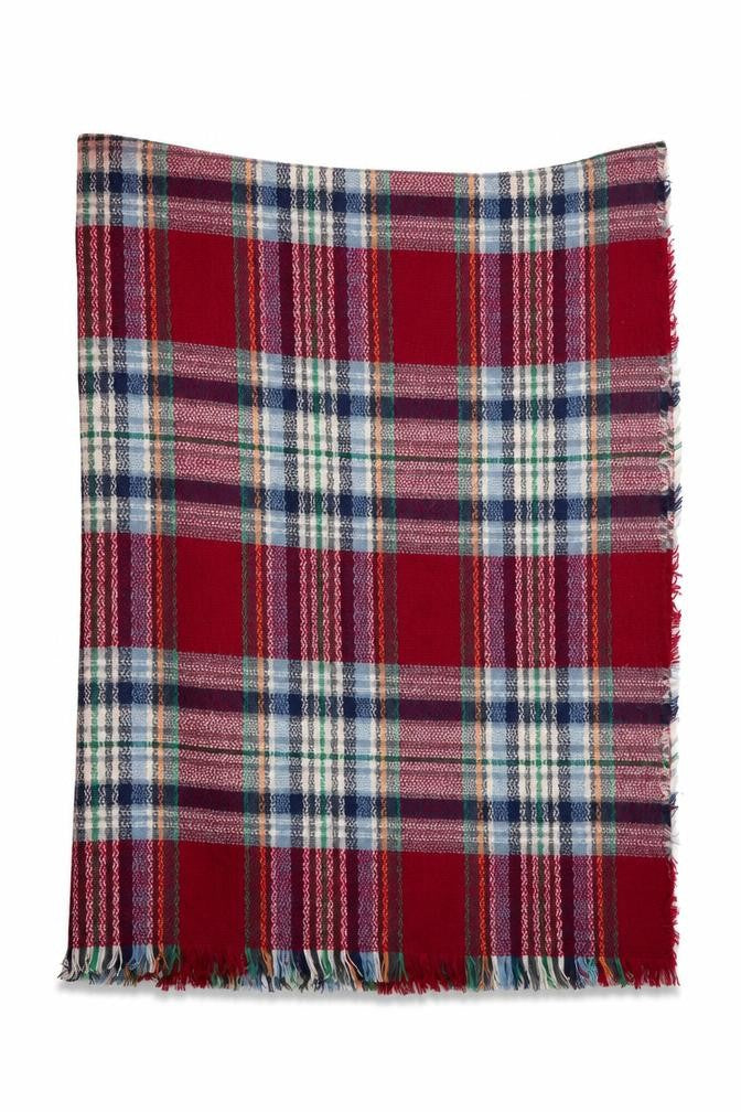 Front view of Preworn women’s red check shawl/wrap