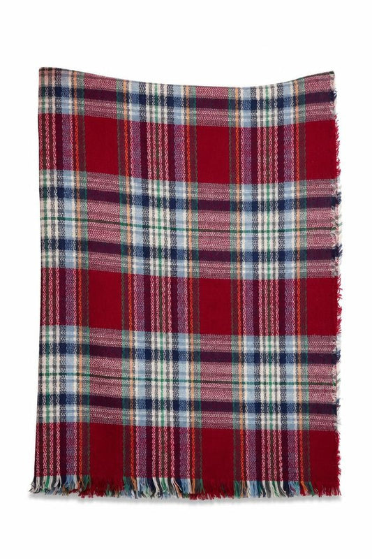 Front view of Preworn women’s red check shawl/wrap