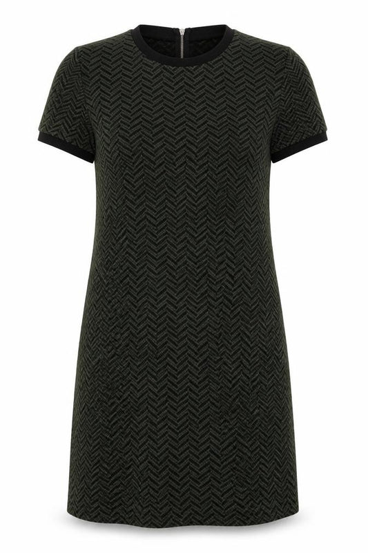 Front view of Papaya women’s green herringbone a-line, size UK 12, - back zip