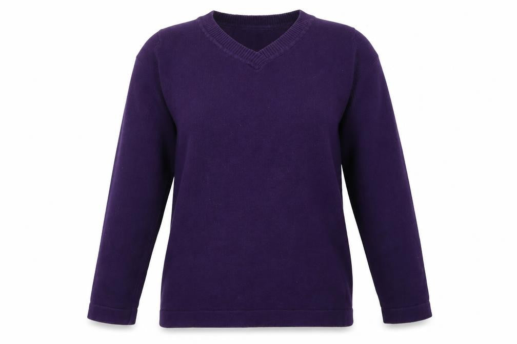 Front view of Entropy women’s purple knit jumper, size L