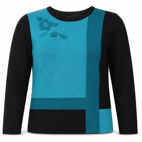 Fay Louise Womens Blue Geometric Knit Pullover Jumper Size M  - Fabric Flowers