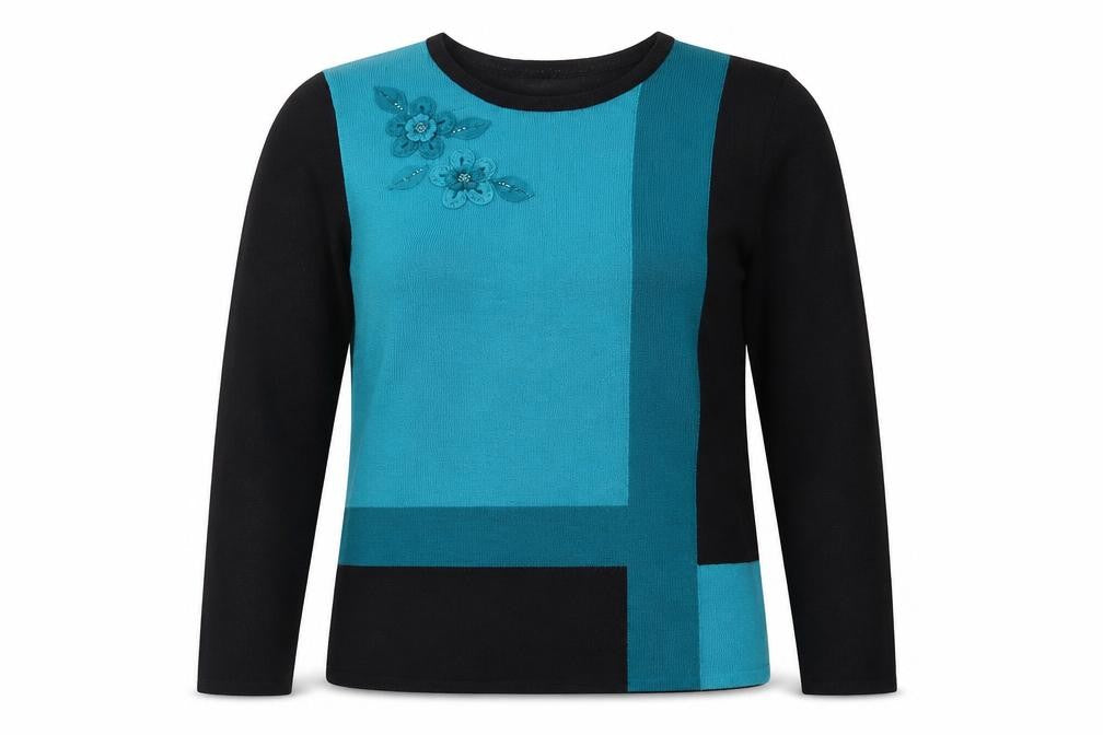 Fay Louise Womens Blue Geometric Knit Pullover Jumper Size M  - Fabric Flowers