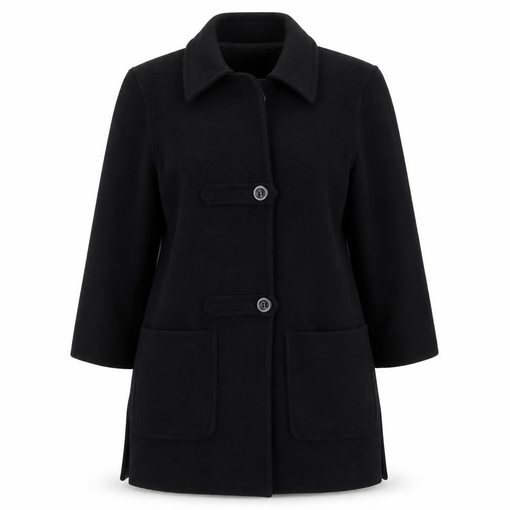 Front view of Alex & Co women’s black pea coat coat, size UK 8
