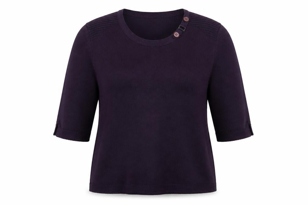 Front view of Olsen women’s purple knit jumper, size UK 16