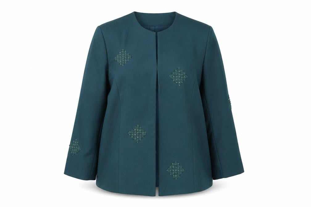 Front view of Classics women’s blue jacket, size UK 20