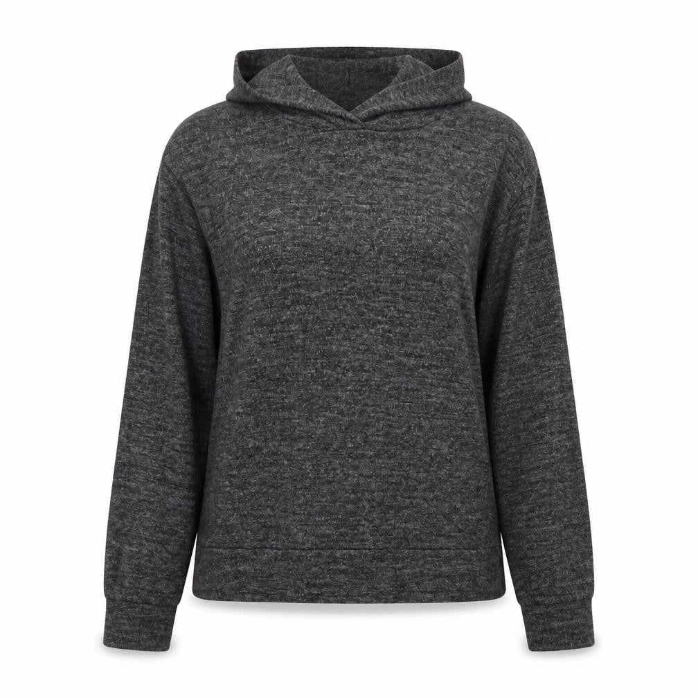 Front view of H&M women’s grey pullover hoodie, size M