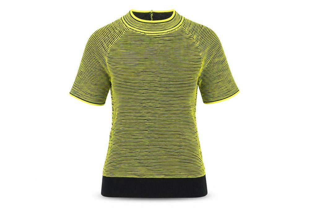 Front view of Next women’s yellow striped jumper, size UK 6