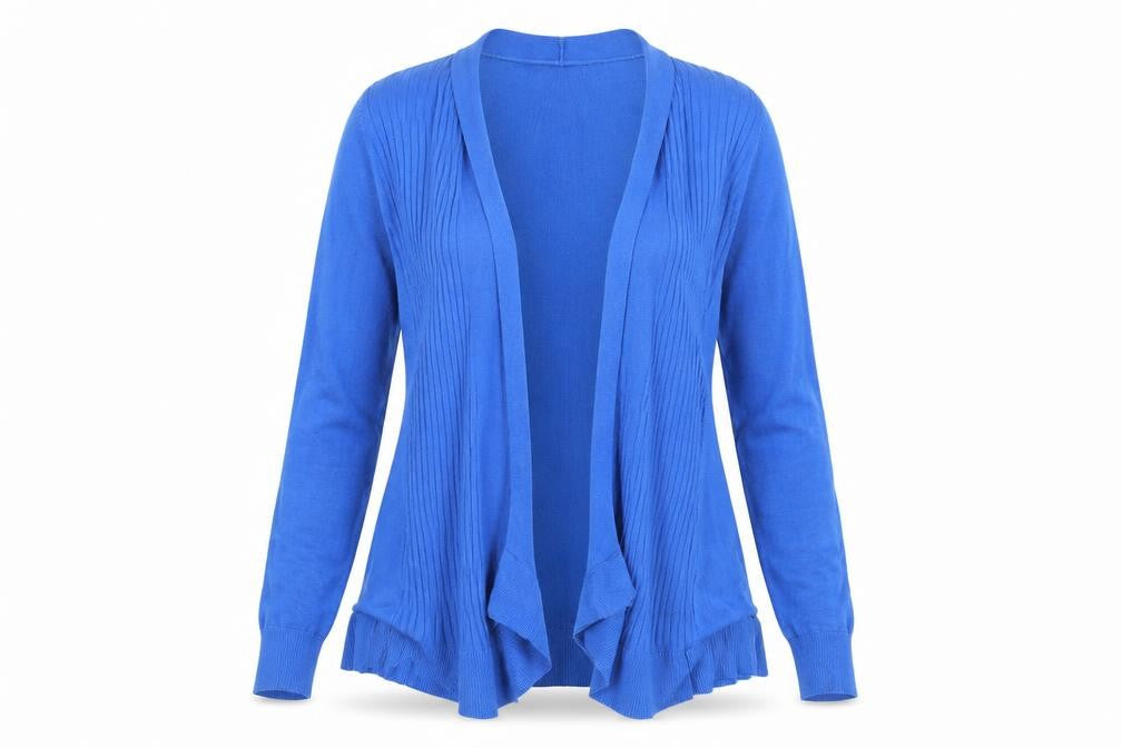 Front view of Marks & Spencer women’s blue wrap jumper, size S