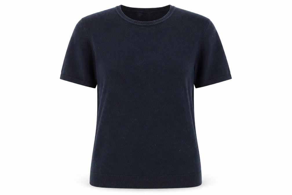 Front view of Bonmarché women’s blue pullover sweatshirt, size UK 14
