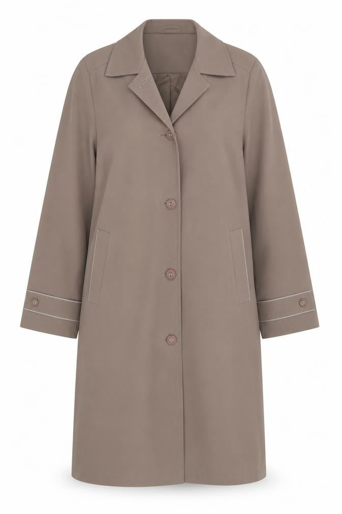 Front view of Deanes women’s purple overcoat coat, size UK 16