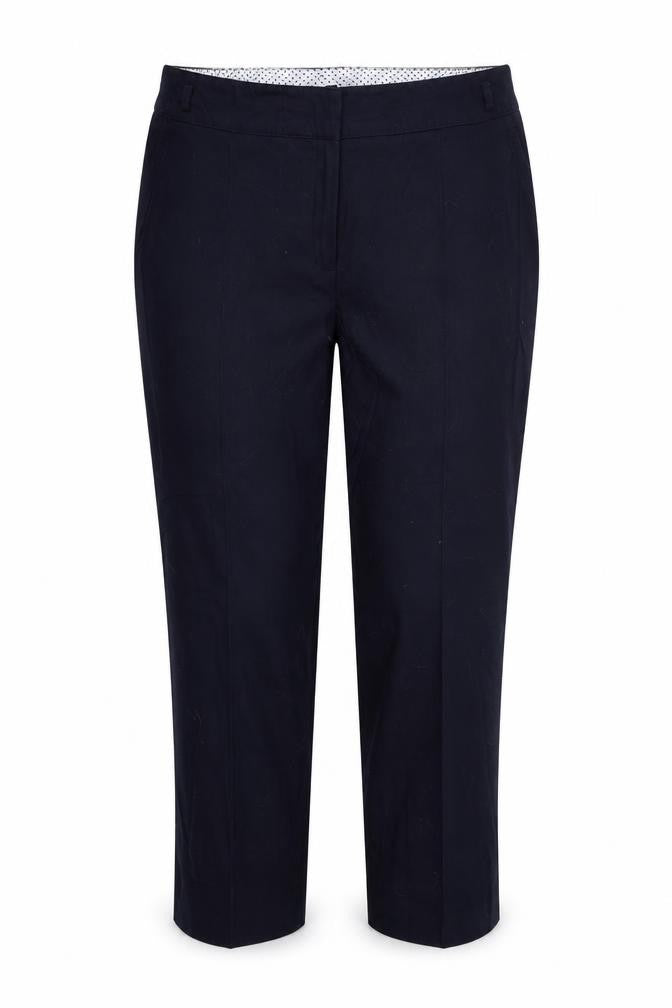 Front view of M&Co women’s blue trousers, size UK 14, 23-inch leg