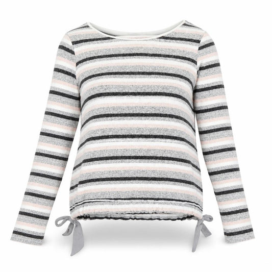 Front view of Next women’s pink striped knit jumper, size UK 10