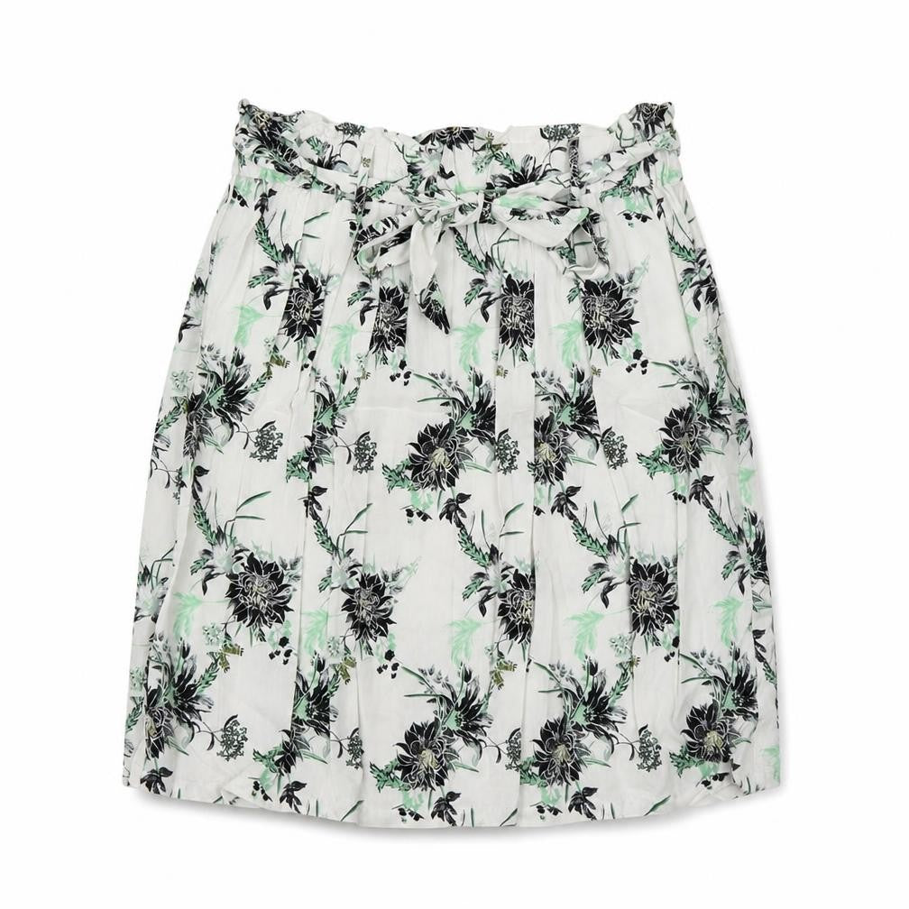 Front view of Saint Tropez women’s white floral a-line skirt, size M
