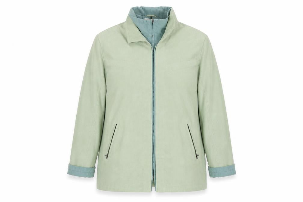 Front view of EWM women’s green jacket, size UK 14