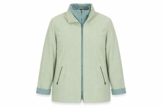 Front view of EWM women’s green jacket, size UK 14