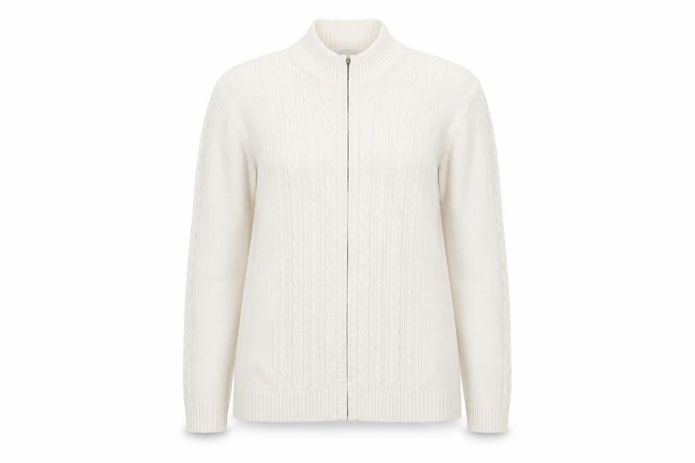 Front view of Jumper women’s white full zip jumper, size XL