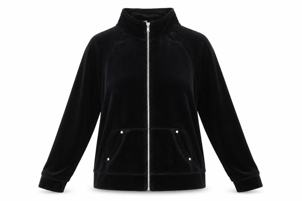 Front view of Debenhams women’s black full zip jumper, size UK 12
