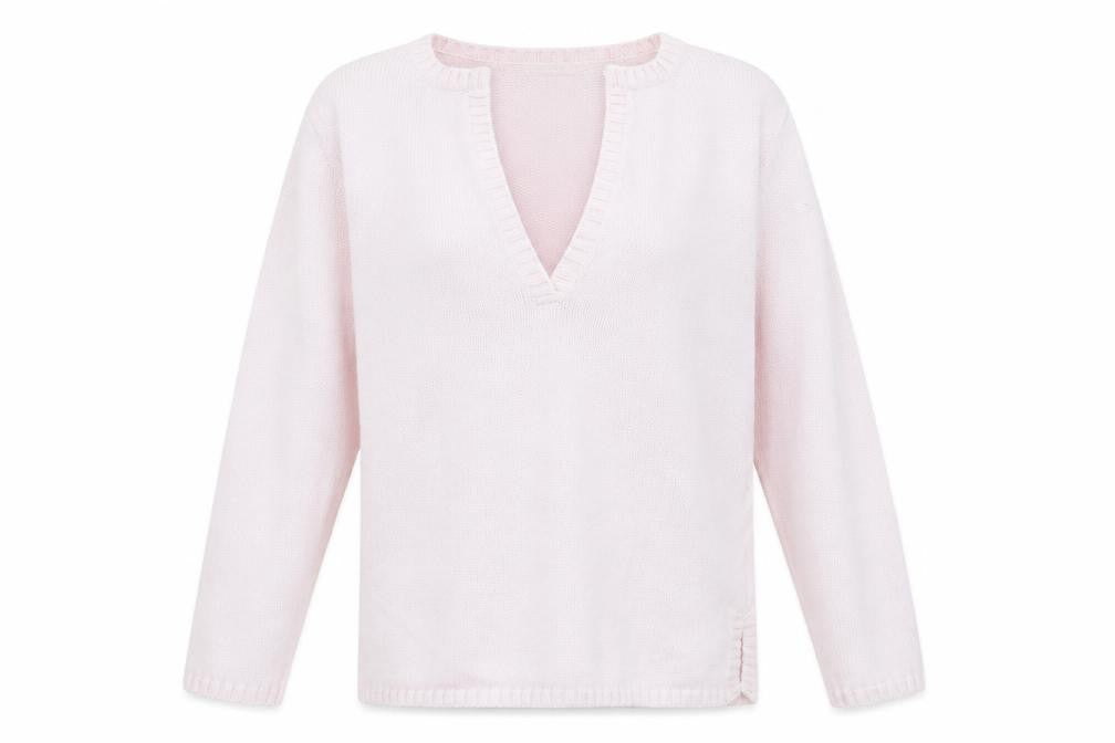 Front view of R women’s pink jumper, size UK 14