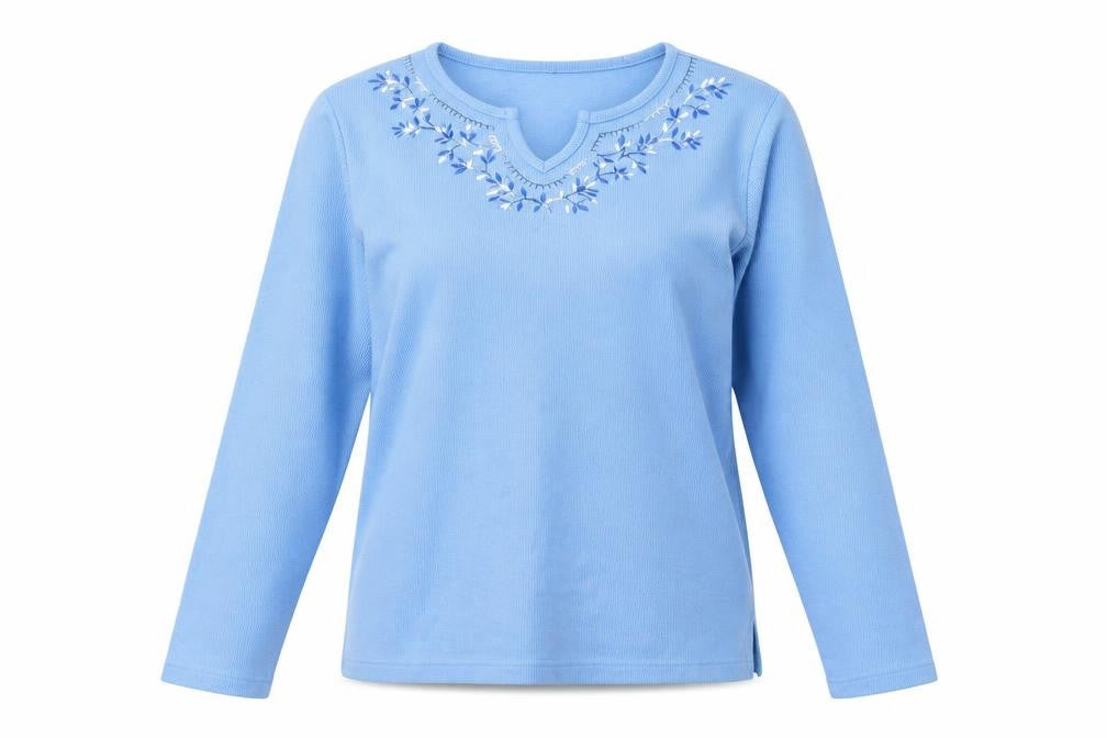 Front view of Bonmarché women’s blue jumper, size S
