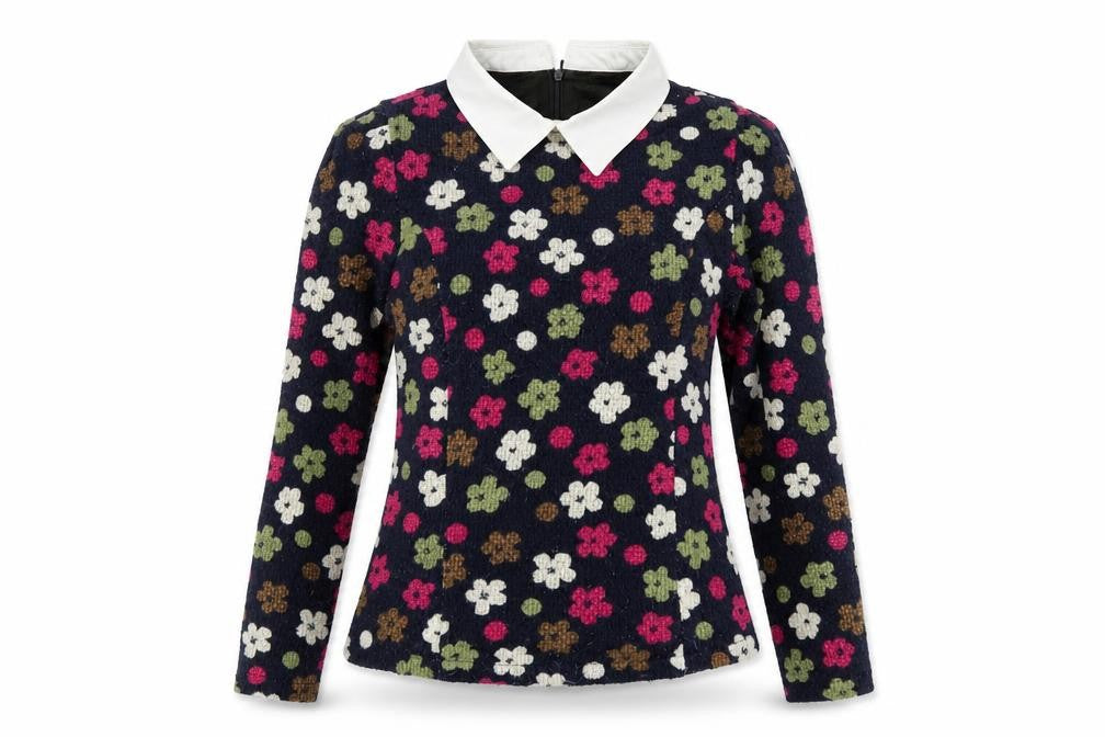Front view of QCXX women’s multicoloured floral jumper, size M