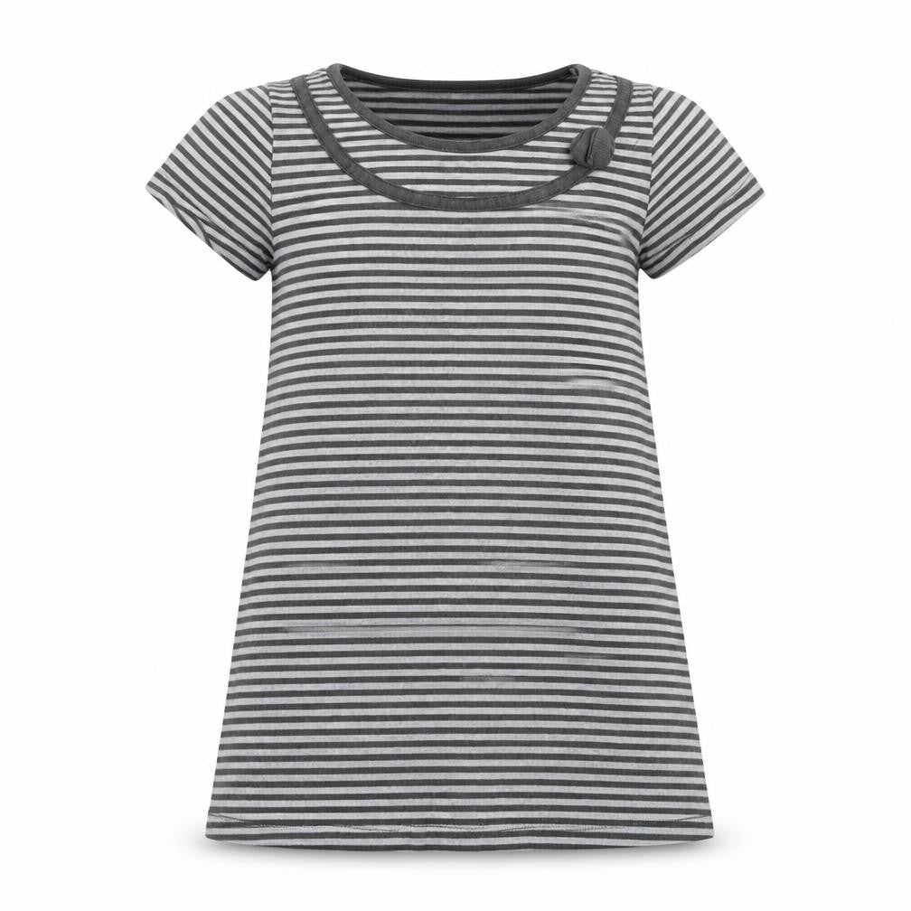 Front view of VERTBAUDE girls’ grey striped fit & flare, size 5, years