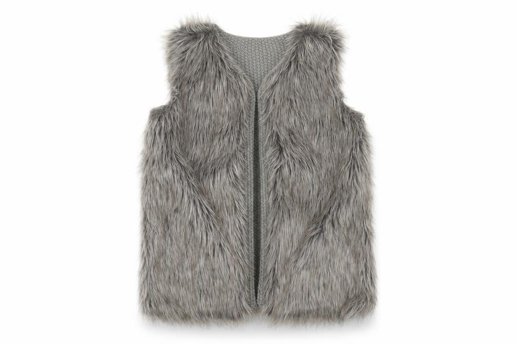 Front view of Primark women’s grey knit gilet jacket, size S