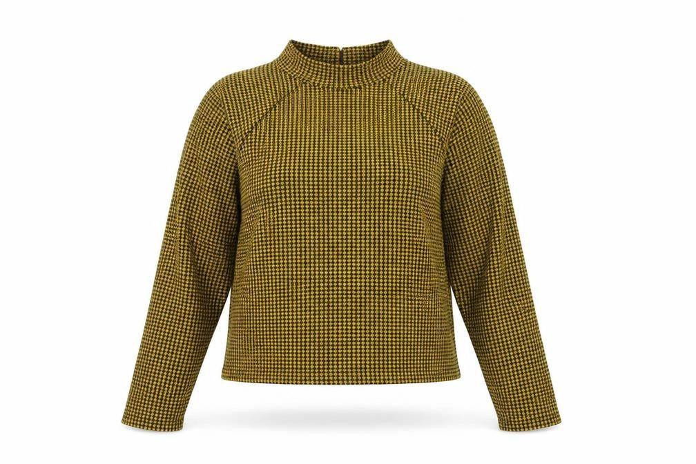 Front view of Primark women’s yellow houndstooth jumper, size XL