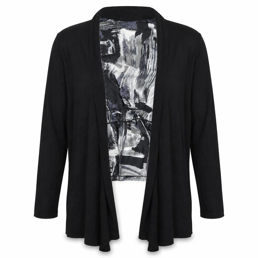 Front view of Et Vous women’s black cardigan jumper, size UK 16