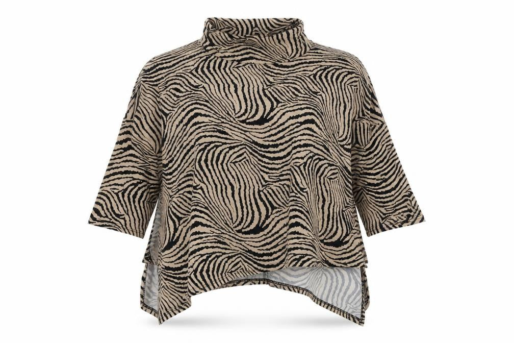 Front view of Quix women’s orange animal print basic t-shirt, size 2XL