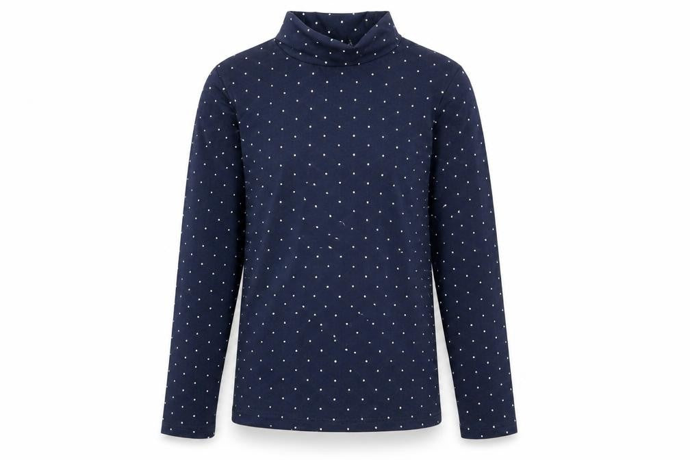 Front view of Primark girls’ blue spotted basic t-shirt, size 10-11, years