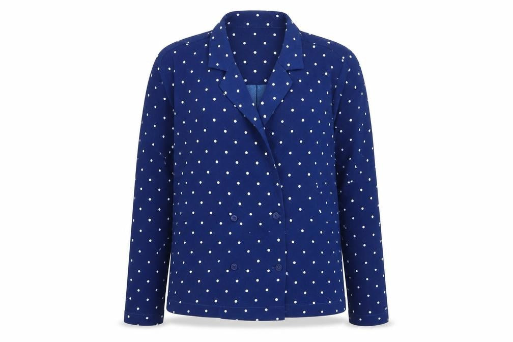 Front view of Monki women’s blue polka dot jacket blazer, size S