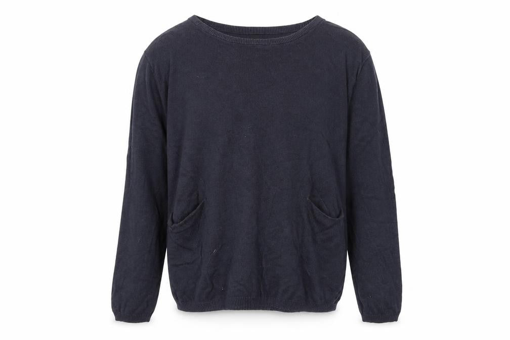 Front view of Lindex men’s blue jumper, size M