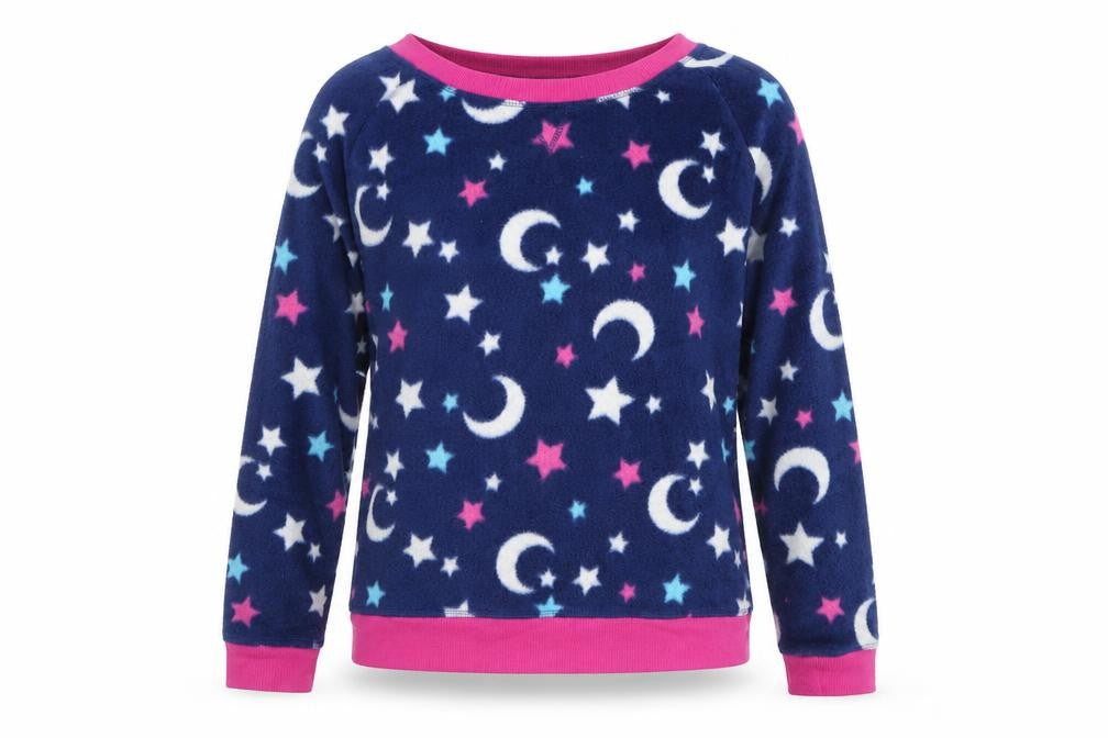 Front view of Adore women’s blue solid top pyjama top, size UK 8, - stars & moons