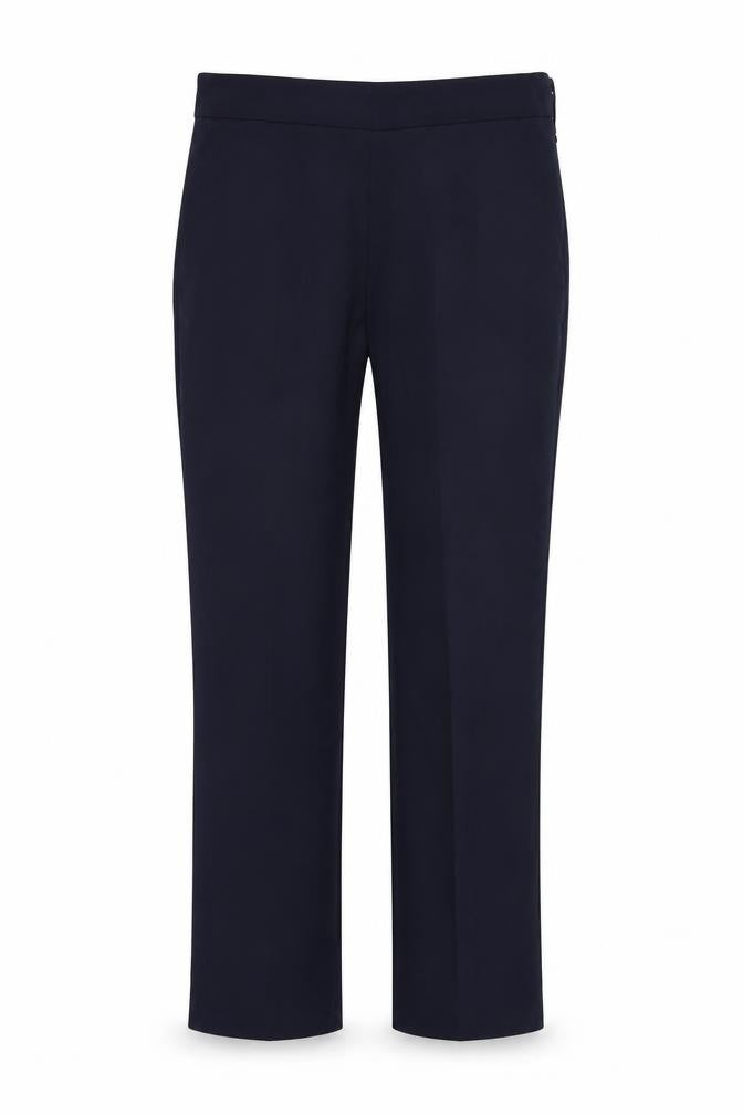 Front view of Marks & Spencer women’s blue trousers, size UK 10, 26-inch leg