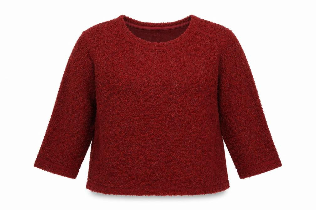 Front view of Marks & Spencer women’s red jumper, size UK 14