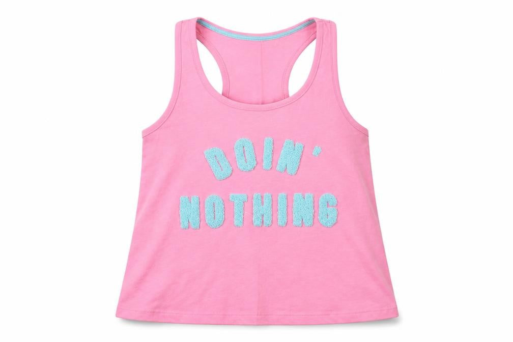 Front view of New Look girls’ pink basic tank, size M