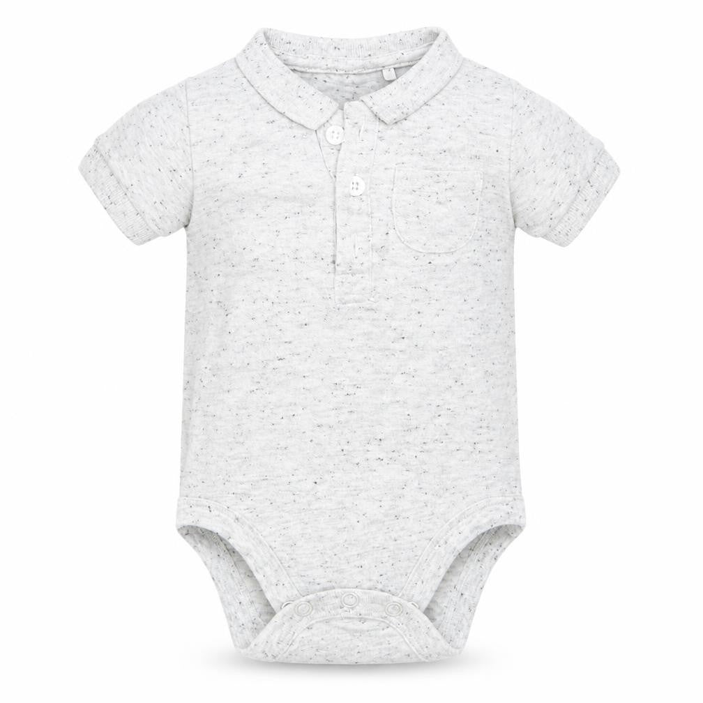 Front view of Tu boys’ grey babygrow one-piece, size 3-6, months