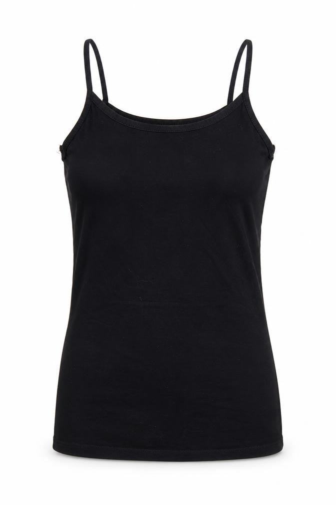 Front view of Select women’s black camisole t-shirt, size UK 6