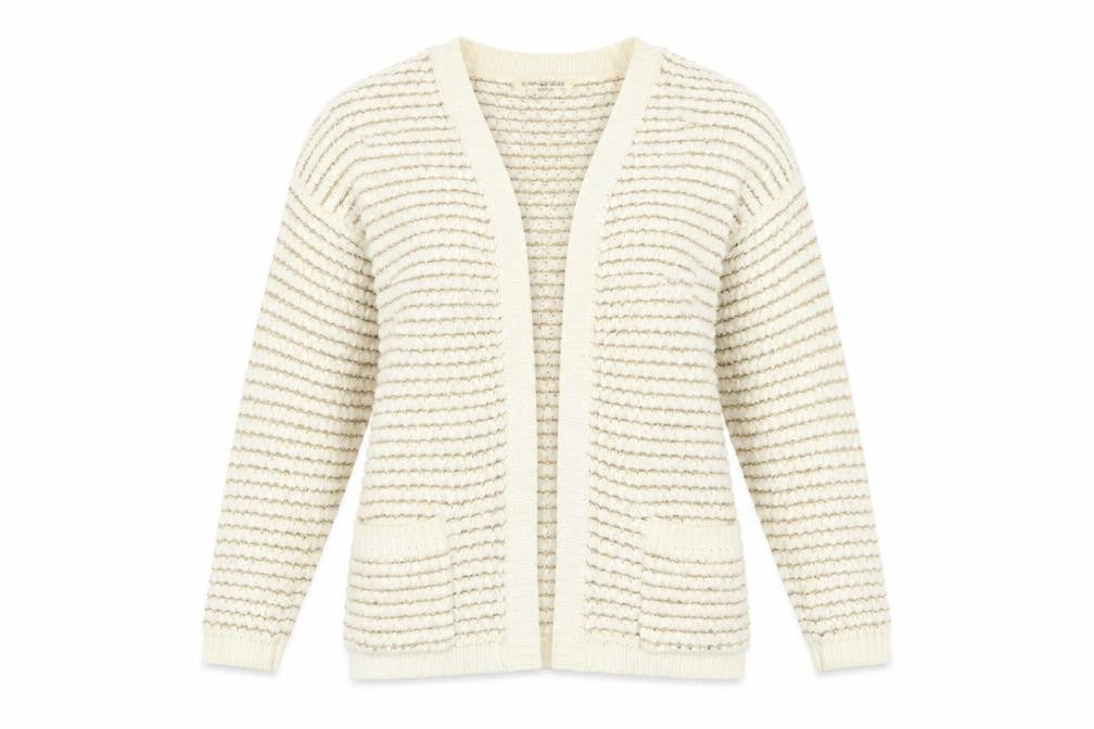 Love Knitwear Womens Beige Striped Knit Cardigan Jumper Size S