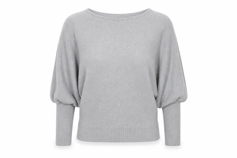 Front view of Yoins women’s grey knit jumper, size M, - bat wing