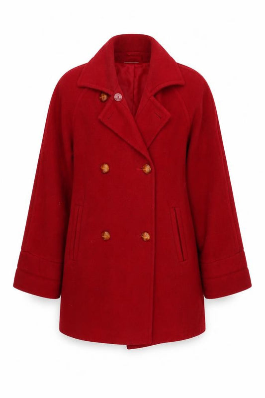 Front view of Essentials women’s red overcoat coat, size UK 14