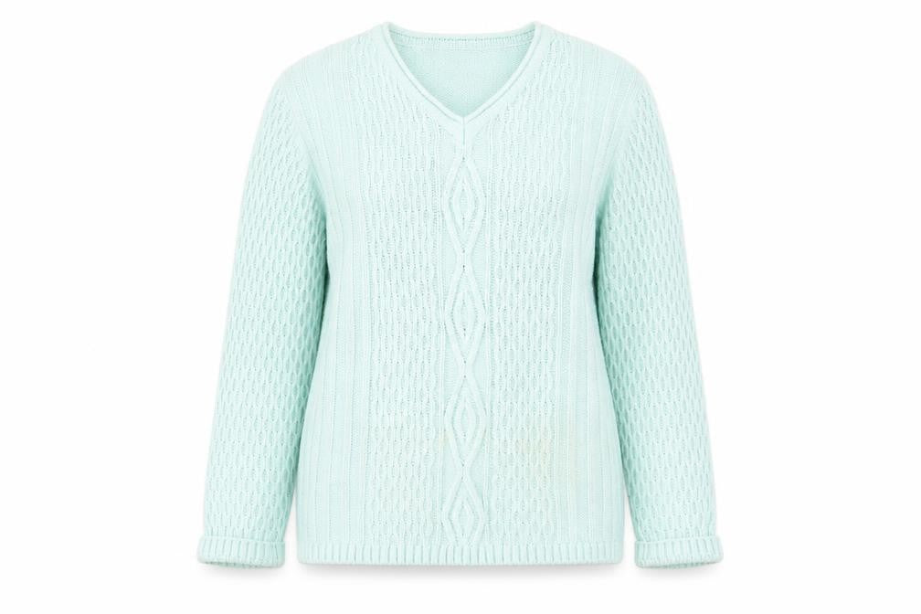 Front view of Isle women’s green knit jumper, size M