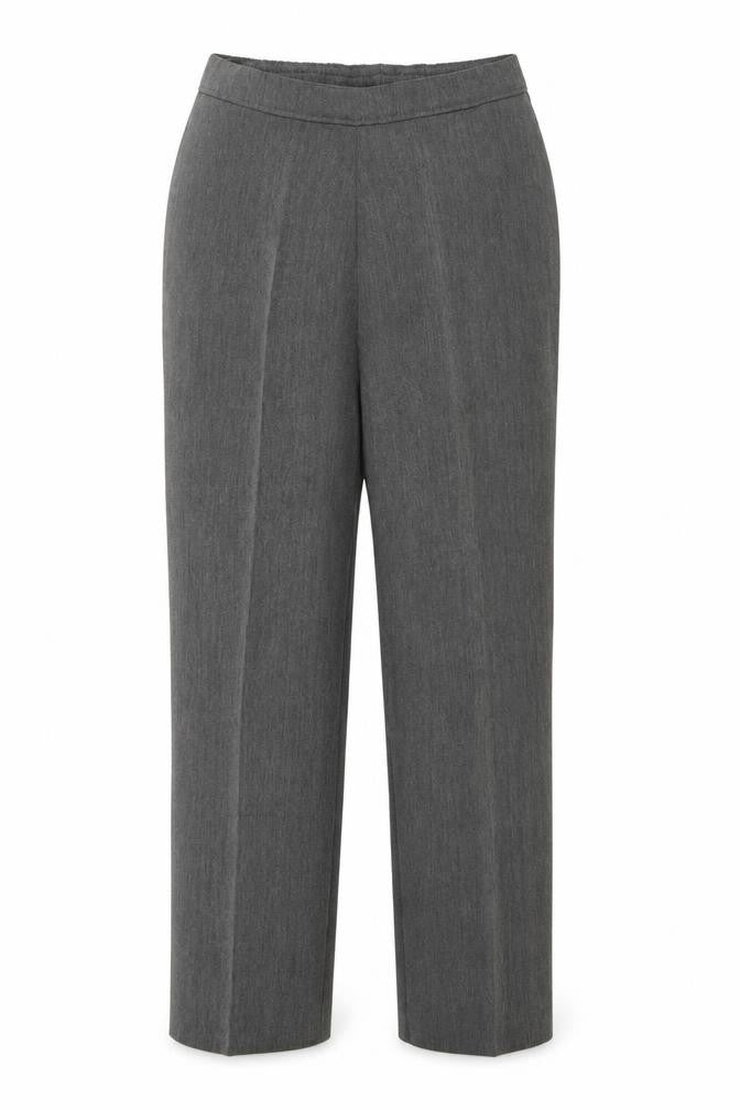 Front view of Preworn women’s grey trousers, size UK 14, 23-inch leg