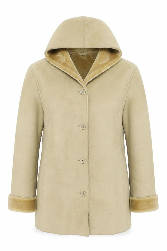 Front view of Marks & Spencer women’s beige jacket coat, size UK 8