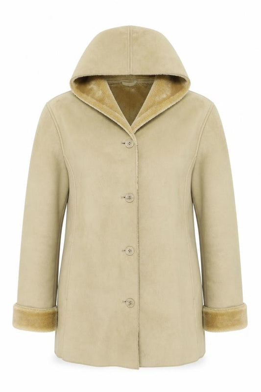 Front view of Marks & Spencer women’s beige jacket coat, size UK 8