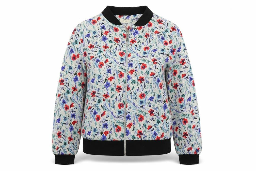 Front view of Papaya women’s grey floral jacket coat, size UK 12