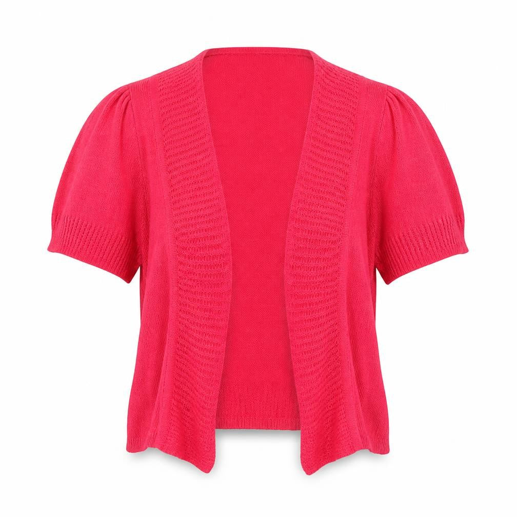 Front view of Marks & Spencer women’s pink cardigan jumper, size UK 14
