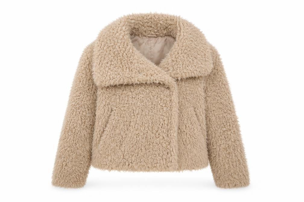 Front view of Primark women’s beige overcoat coat, size UK 12