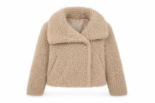 Front view of Primark women’s beige overcoat coat, size UK 12